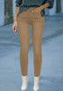 Khaki Women's Denim Fleece Mid Waist Thermal Jeggings Warm Trousers Jeans