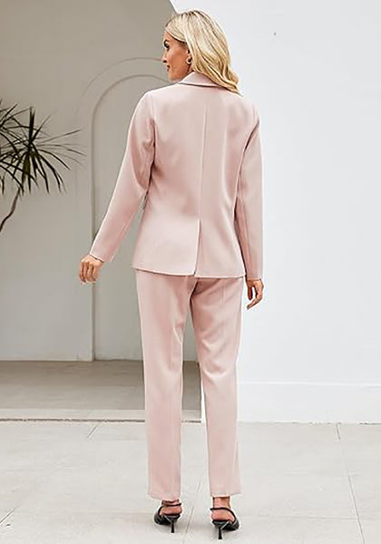 Peach Blush Women's Blazer Set Business Casual Full Fit Blazer Jackets and Straight Pant Suits with Pockets