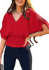 True Red Women's Ruffle Sleeve V Neck Button Down Blouse Shirt Casual Work