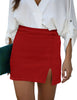 Red Women's Brief Pencil High Waist Bodycon Denim Mini Slit Skirts