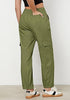Olive Green Women's Relaxed Fit Drawstring Regular Full Length Hiking Casual Baggy Pant