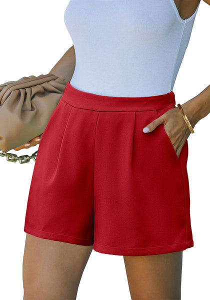 True Red Women's High Waisted Pleated Dress Shorts for Business and Casual Outfits