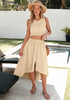 Beige Women's Business Suiting Crop Top High Waist Skirt Set