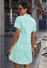 Women's Short Sleeve Button Down Flowy Tiered Babydoll Denim Dress