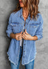 Wave Blue Button Down Tunic Denim Shirt Jacket