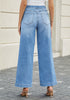 Medium Blue Women's Stretchy Pull On Jeans High Waisted Denim Pants