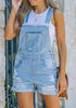 Light Blue Roll-Over Hem Ripped Denim Shorts Overall