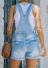 Light Blue Roll-Over Hem Ripped Denim Shorts Overall