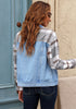 Light Wash + Gray Plaid Women's Denim Oversized Plaid Shacket Jacket Vintage Shirt Jackets