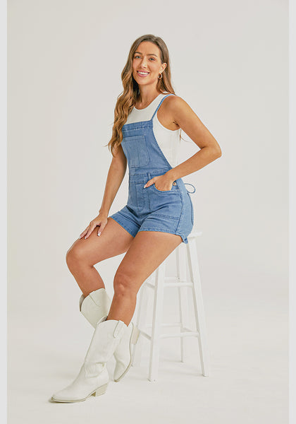 Lakeside Blue Women's Denim Jean Pockets Rompers Adjustable Spaghetti Strap Denim Loose Bib Overall