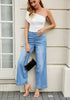 Medium Blue Women's Stretchy Pull On Jeans High Waisted Denim Pants