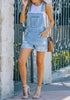 Light Blue Roll-Over Hem Ripped Denim Shorts Overall