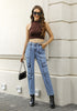 Bay Blue Cargo High Waisted Straight Leg Stretchy Distressed Denim Pants for Women