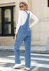 Medium Blue Women's Casual Adjustable Strap Wide Leg Jumpsuit with Pocket Jeans Trouser