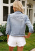 Azure Mood Women's Brief Vintage Distressed Stretchy Puff Sleeve Denim Jackets