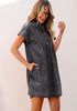 Smokey Gray Women's Short Sleeves Loose Denim Pull On Babydoll Short Dress