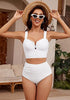 White Bikini Tops for Women's Midkini Padded Ruffle V-Neck Swimwear Tankini Top