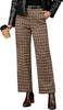 Brown & Yellow Plaid Palazzo Pants Women High Waist Wide Leg Trousers with Pockets Comfort Fall Winter Vintage Office