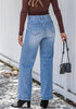 Medium Blue Women's High Waisted Wide Leg Jeans with Comfort Stretch and Functional Pockets