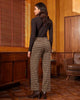Brown & Yellow Plaid Palazzo Pants Women High Waist Wide Leg Trousers with Pockets Comfort Fall Winter Vintage Office