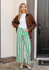 Women's Fashion High Waist Wide Leg Loose Fit Green White Striped Denim Jeans