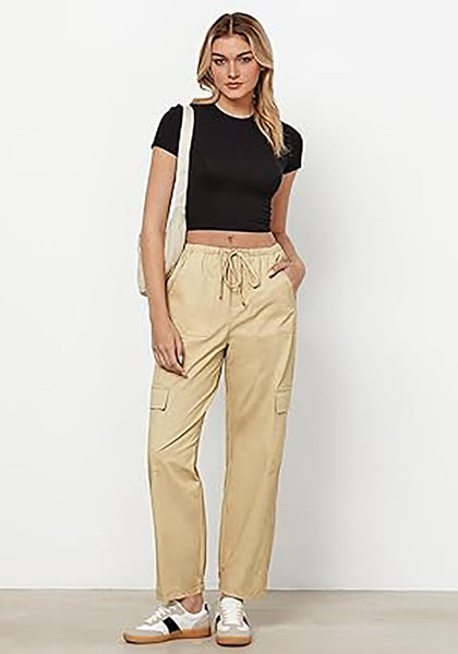 Light Khaki Women's Relaxed Fit Drawstring Regular Full Length Hiking Casual Baggy Pant
