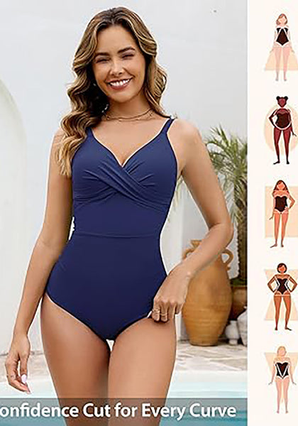 One Piece Swimsuit for Women Front Crisscross Ruched Adjustable Straps Padded Cups Swimming Suits