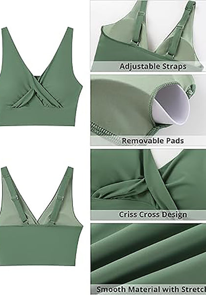 High Stretch Crisscross V Neck Bikini Tops for Women Comfortable Swimsuit Quick Dry Bathing Suit
