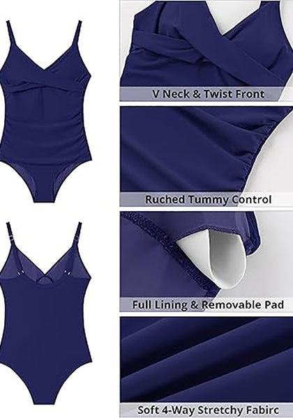 One Piece Swimsuit for Women Front Crisscross Ruched Adjustable Straps Padded Cups Swimming Suits