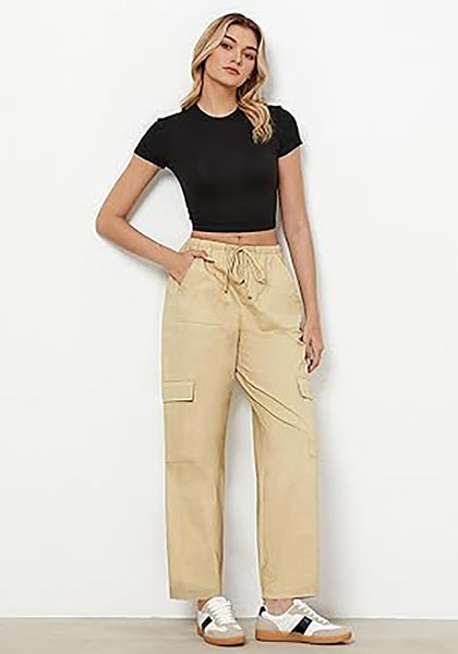 Light Khaki Women's Relaxed Fit Drawstring Regular Full Length Hiking Casual Baggy Pant