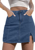 Medium Blue Women's Brief Denim High Waisted Skirt Split Hem Stretch