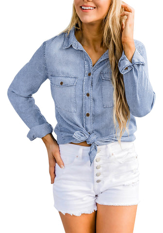 Acid Wash Lakeside Blue Women Chambray Jean Western Shirts Long Sleeve Button Down Tops