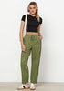 Olive Green Women's Relaxed Fit Drawstring Regular Full Length Hiking Casual Baggy Pant