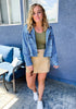Medium Blue Women's Denim Jackets Vintage Lightweight Cropped Button Down Jacket