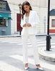 Cream White Women's Blazer Set Business Casual Full Fit Blazer Jackets and Straight Pant Suits with Pockets