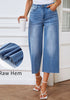 Brilliant Blue Women's High Waisted Denim Capri Pants Seamed Front Raw Hem
