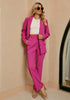 Magenta Women's Business Casual 2 Piece Blazer Jacket Straight Leg High Waisted Pants Suits