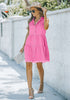 Sachet Pink Women Sleeveless V Neck Button Down Frayed Hem Short Denim Dress