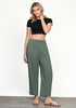 Olive Green Women's Casual High Waisted Lightweight Lounge Barrel Cropped Pants Soft Smocked Comfort Wear
