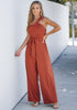 Rust Comfy Sleeveless Belted Jumpsuits & Long Rompers for Women