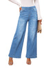 Medium Blue Women's Stretchy Pull On Jeans High Waisted Denim Pants