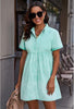 Women's Short Sleeve Button Down Flowy Tiered Babydoll Denim Dress
