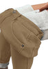 Khaki Women's Denim Fleece Mid Waist Thermal Jeggings Warm Trousers Jeans