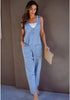 Blue Breeze Women's Casual Denim Low Scoop Neckline Jumpsuits With Adjustable Shoulder Pocket Cropped Overalls