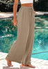 Light Taupe Relaxed Fit High Waisted Elastic Waist Wide Leg Drawstring Pocket Pant