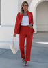 Red Women's Blazer Set Business Casual Full Fit Blazer Jackets and Straight Pant Suits with Pockets