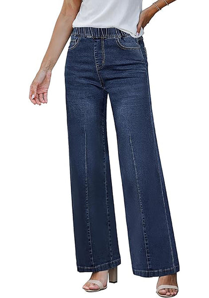 Midnight Blue Women's Stretchy Pull On Jeans High Waisted Denim Pants