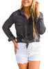 Dark Gray Denim Shirt Women Chambray Jean Western Shirts Long Sleeve Button Down Tops