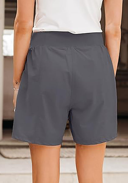 Ebony Gray Women's Athletic Dri-Fit Gym Elastic Waist Relaxed Fit Running Shorts