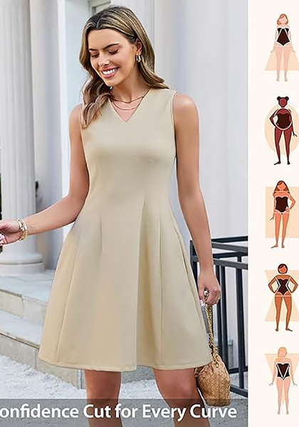LookbookStore Women's Light Beige Elegant Classy Summer Dresses 2026 Spring A Line Business Casual Work Graduation Cocktail Short Dress